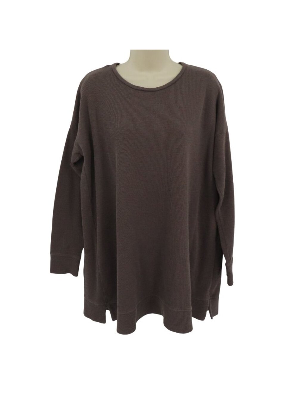 Eileen Fisher Women Small Brown Gray Long Sleeve Ribbed Rib Pullover Shirt Top